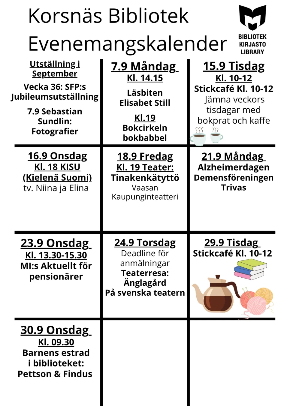 Bibliotekets Evenemangskalender September 2026 Uppd  9 9 2026