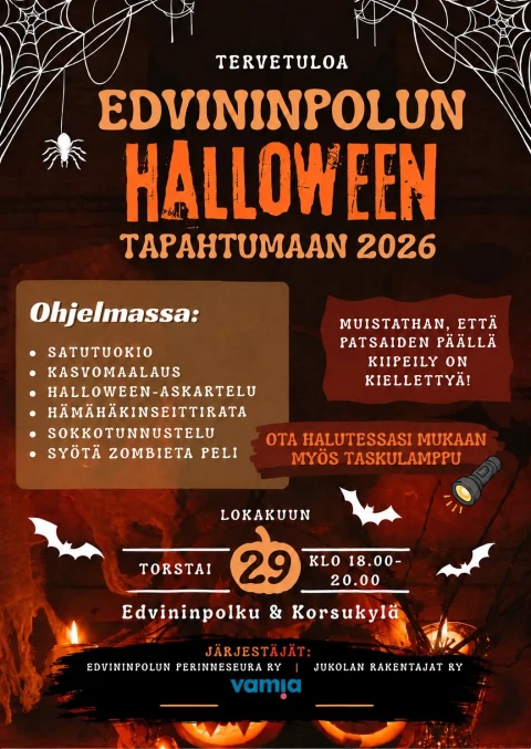 Edvininpolun Halloween tapahtumajuliste Kayta tata