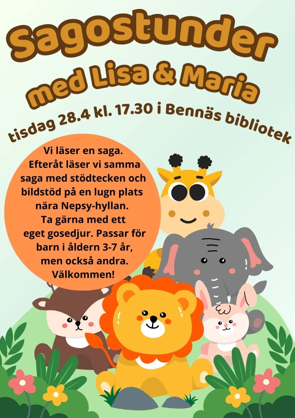 Green and Yellow Cute Illustrated Safari Animals Story Book Cover A4