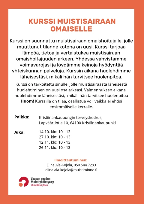 Kurssi muistisairaan omaiselle Kristiinankaupunki